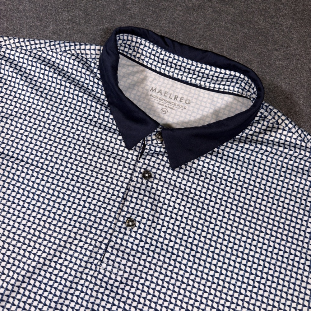 MAELREG Performance Polo Mens 3XL Blue White Geometric Short Sleeve Golf Shirt